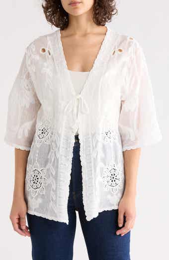 Forgotten Grace Floral Embroidered Tie Front Cardigan
