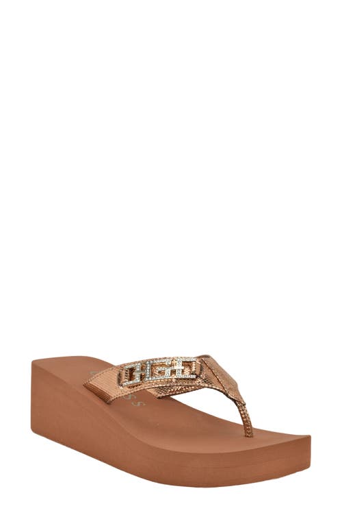 Guess Elowen Platform Wedge Flip Flop In Bronze
