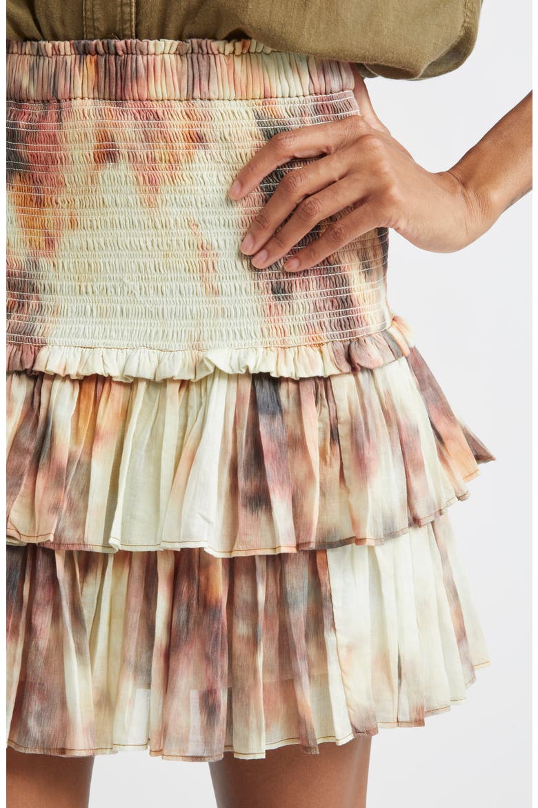 Naomi Tiered Tie Dye Cotton Miniskirt, Alternate, color, BEIGE