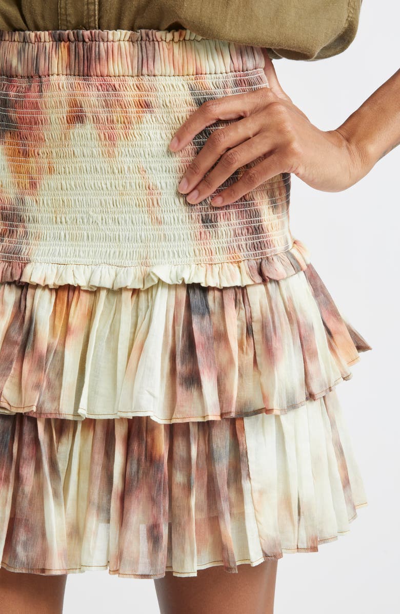 Isabel Marant Étoile Naomi Tiered Tie Dye Cotton Miniskirt, Alternate, color, Beige