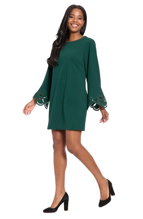 London Times Embroidered Bell Sleeve A-line Dress In Green