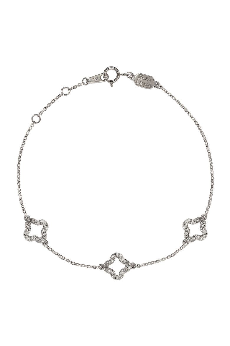 14K Gold Diamond Clover Bracelet - 0.27 ctw, Main, color, WHITE