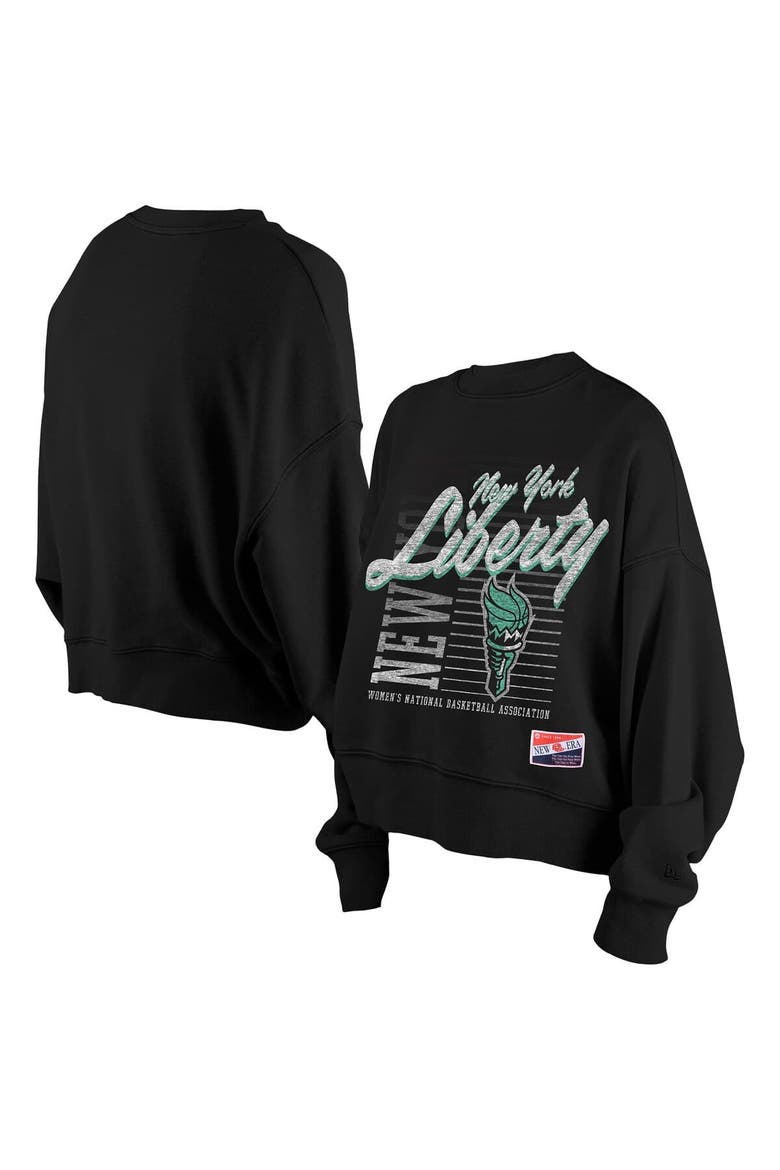 Women's New Era Black New York Liberty Oversized Mineral Wash Sweatshirt, Main, color, Black