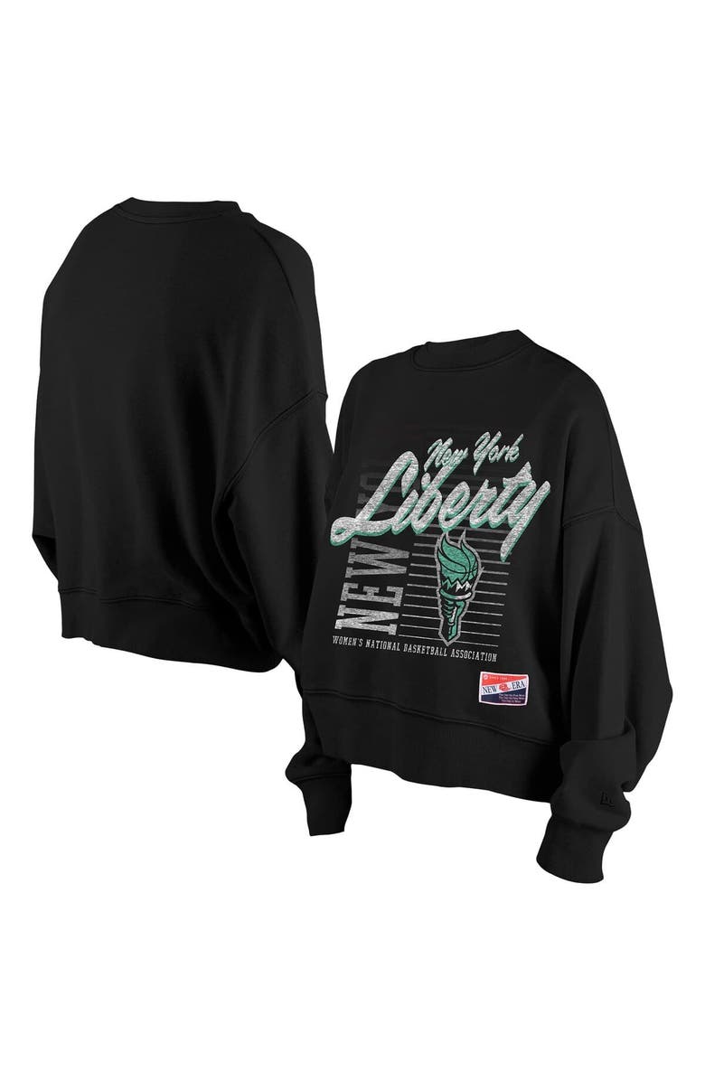 New Era Women's New Era Black New York Liberty Oversized Mineral Wash Sweatshirt, Main, color, Black