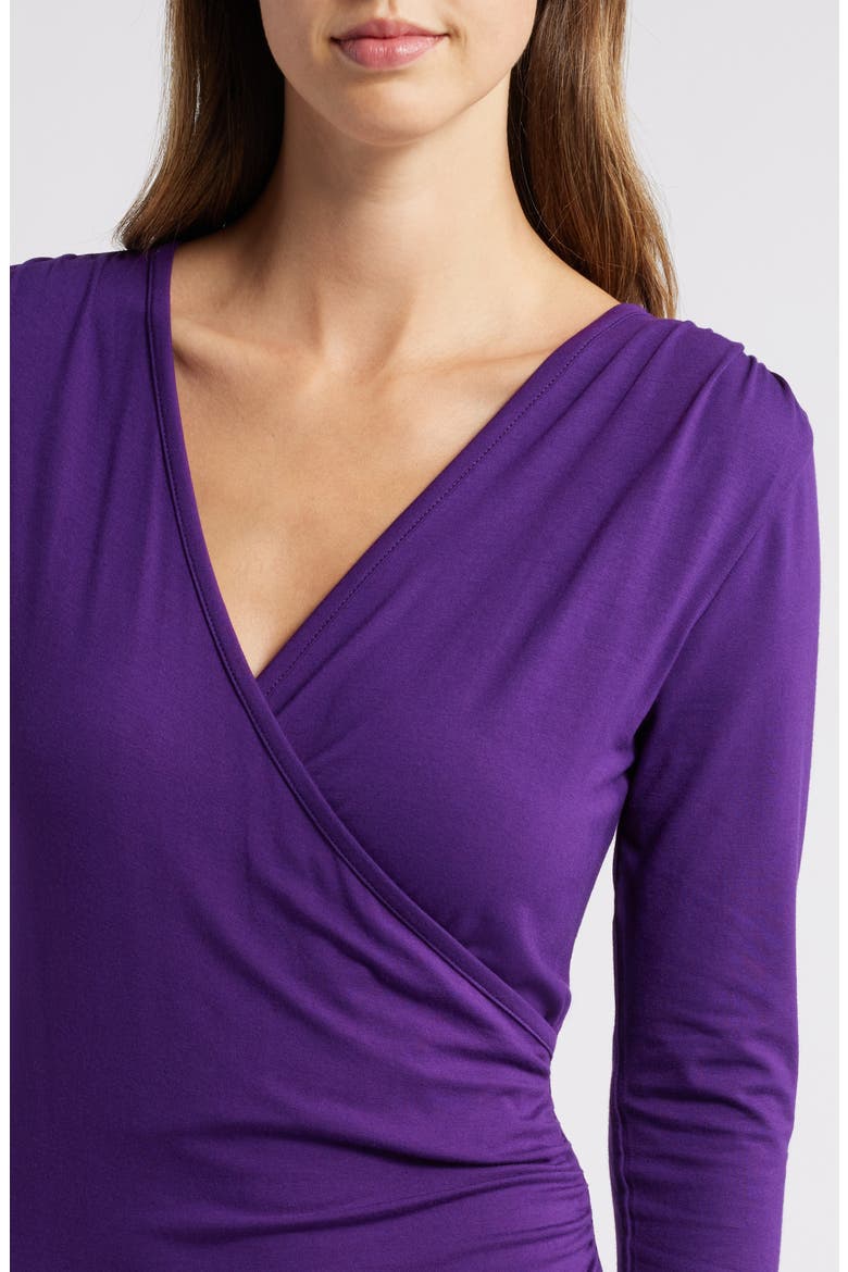 Long Sleeve Faux Wrap Midi Dress, Alternate, color, DARK PURPLE