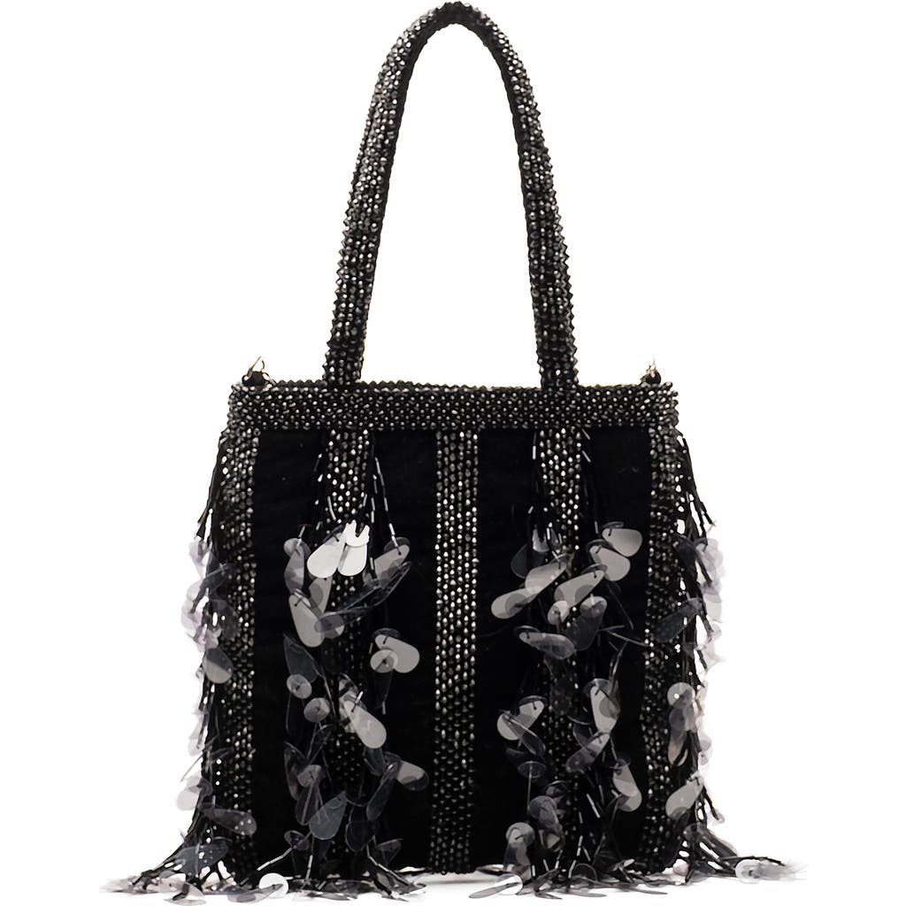 Frances Valentine Gatsby Mini Beaded & Sequin Velvet Tote Bag In Black