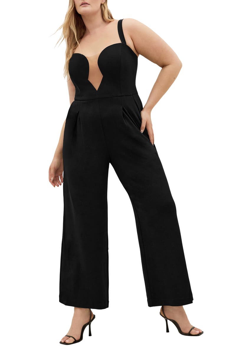 City Chic Flaunt It Wide Leg Jumpsuit, Main, color, Black