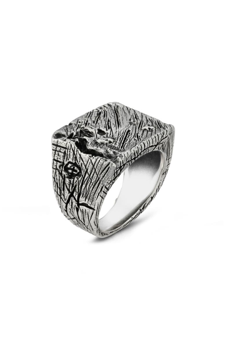 Sterling Silver Tree Bark Signet Ring, Main, color, SILVER