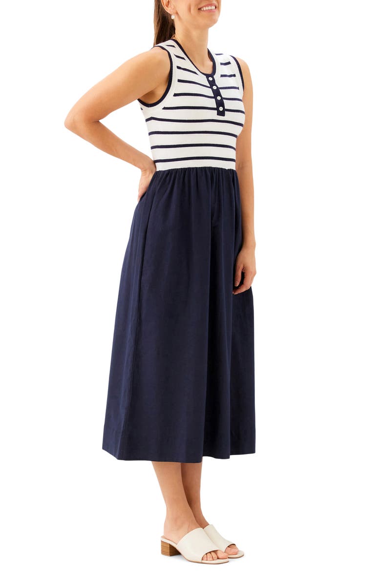 Karen Kane Stripe Mixed Media Midi Dress, Alternate, color, Navy W/ Off White