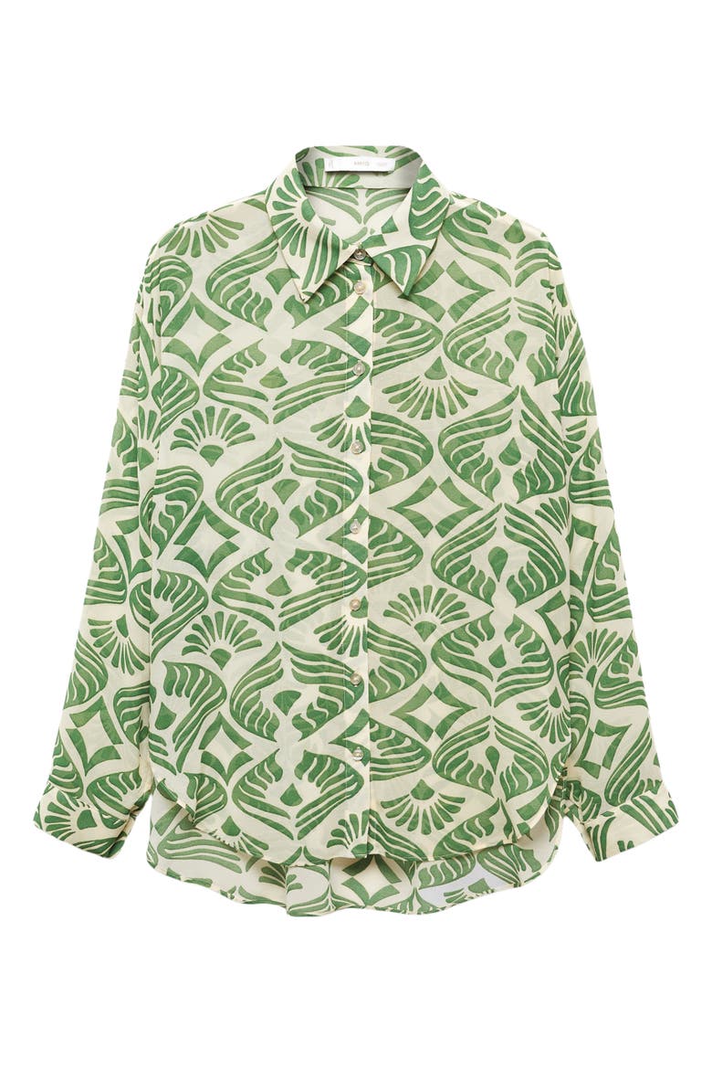 Print Cotton Button-Up Shirt, Alternate, color, GREEN