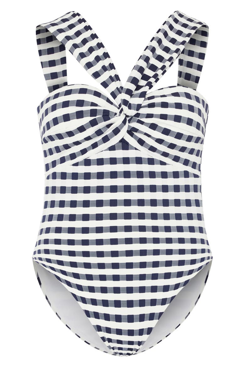 Betsy Cottage Jacquard Convertible One-Piece Swimsuit, Alternate, color, NAVY/ WHITE
