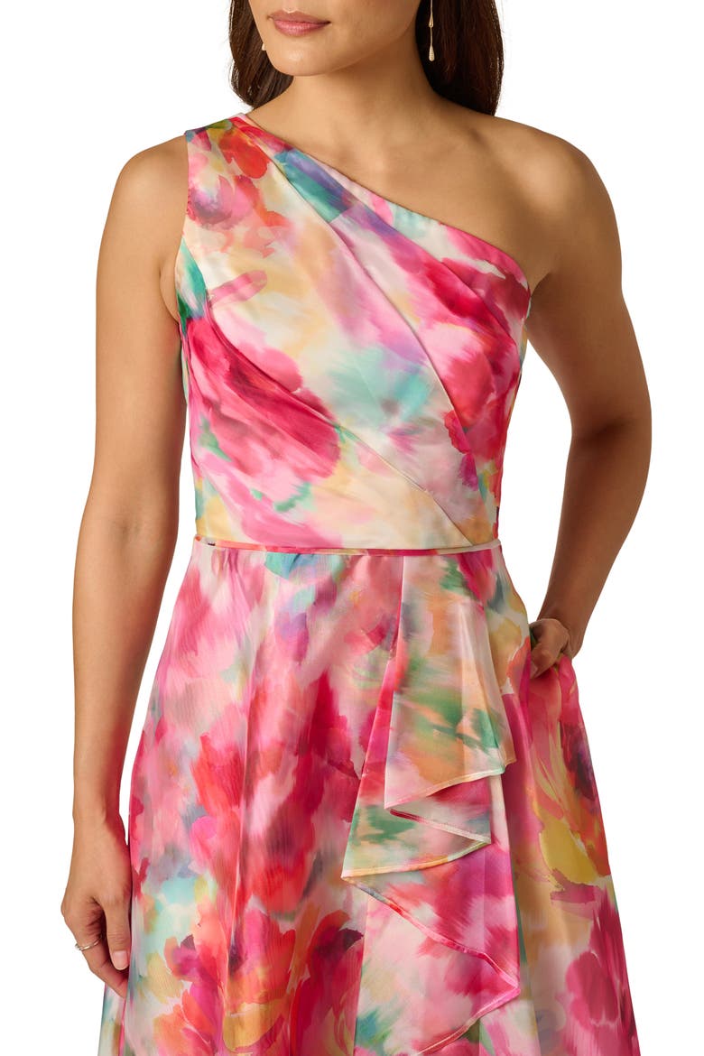 Floral Print One-Shoulder High/Low Cocktail Dress, Alternate, color, IVORY MULTI