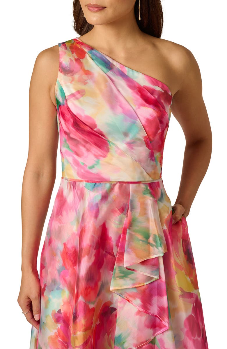 Adrianna Papell Floral Print One-Shoulder High/Low Cocktail Dress, Alternate, color, Ivory Multi