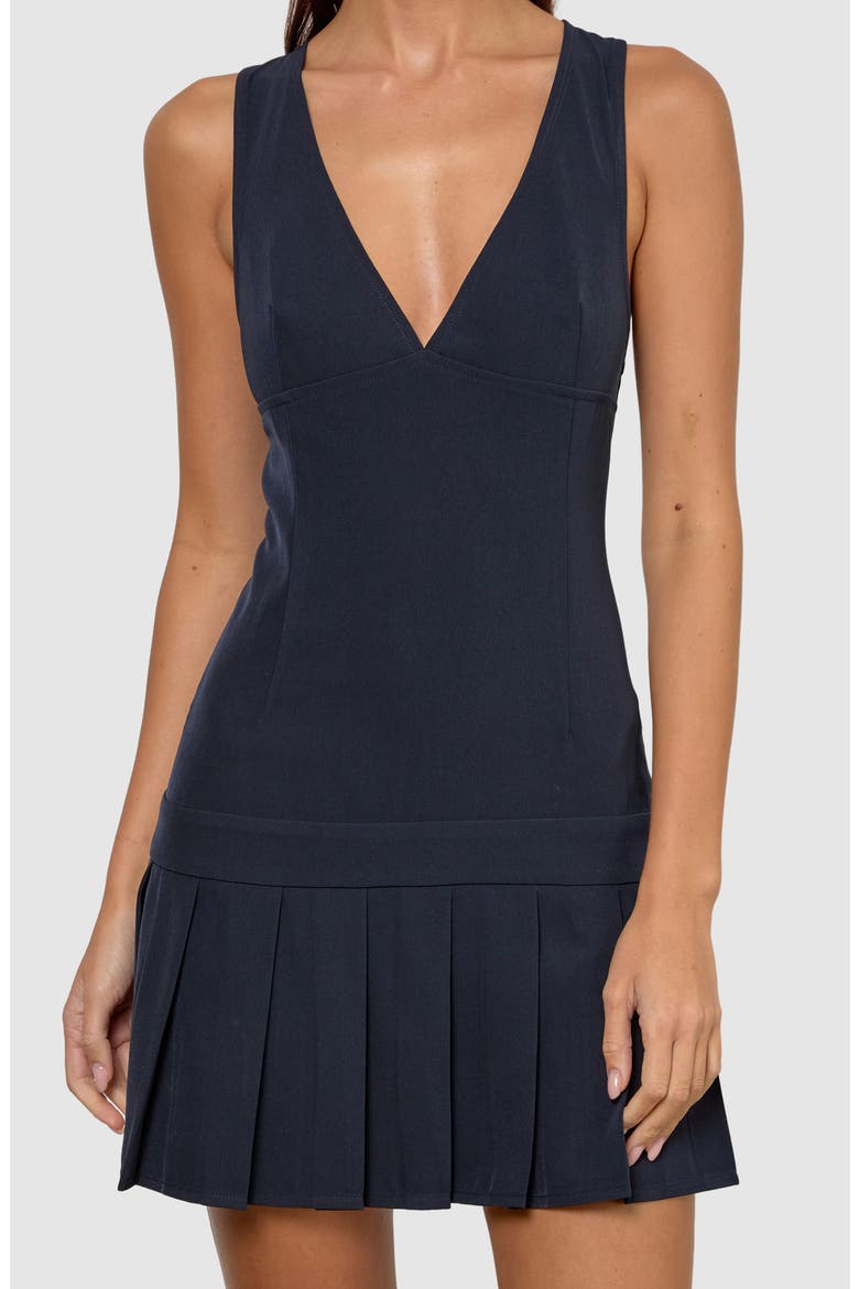 Rita Plunge Neck Pleated Minidress, Alternate, color, TAILORING NAVY