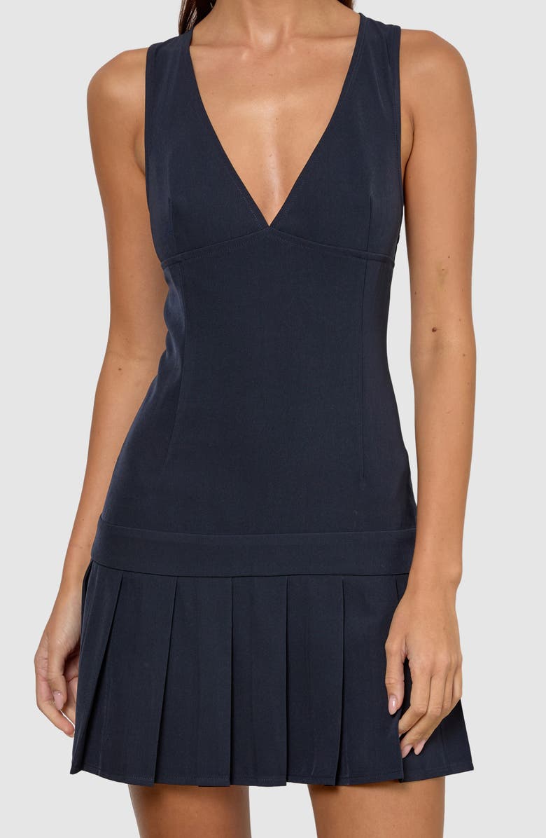 Motel Rita Plunge Neck Pleated Minidress, Alternate, color, Tailoring Navy