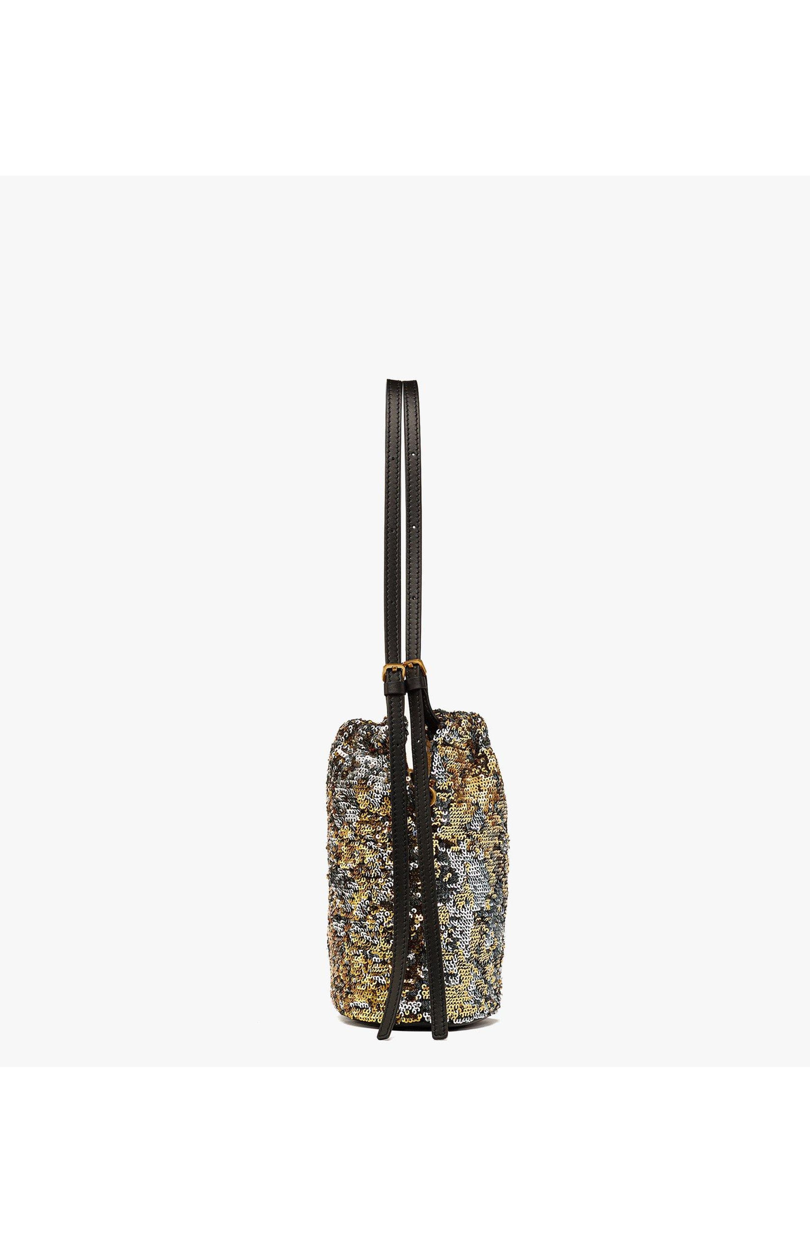 MCM Himmel Sequin Drawstring Bag, Alternate, color, Gold