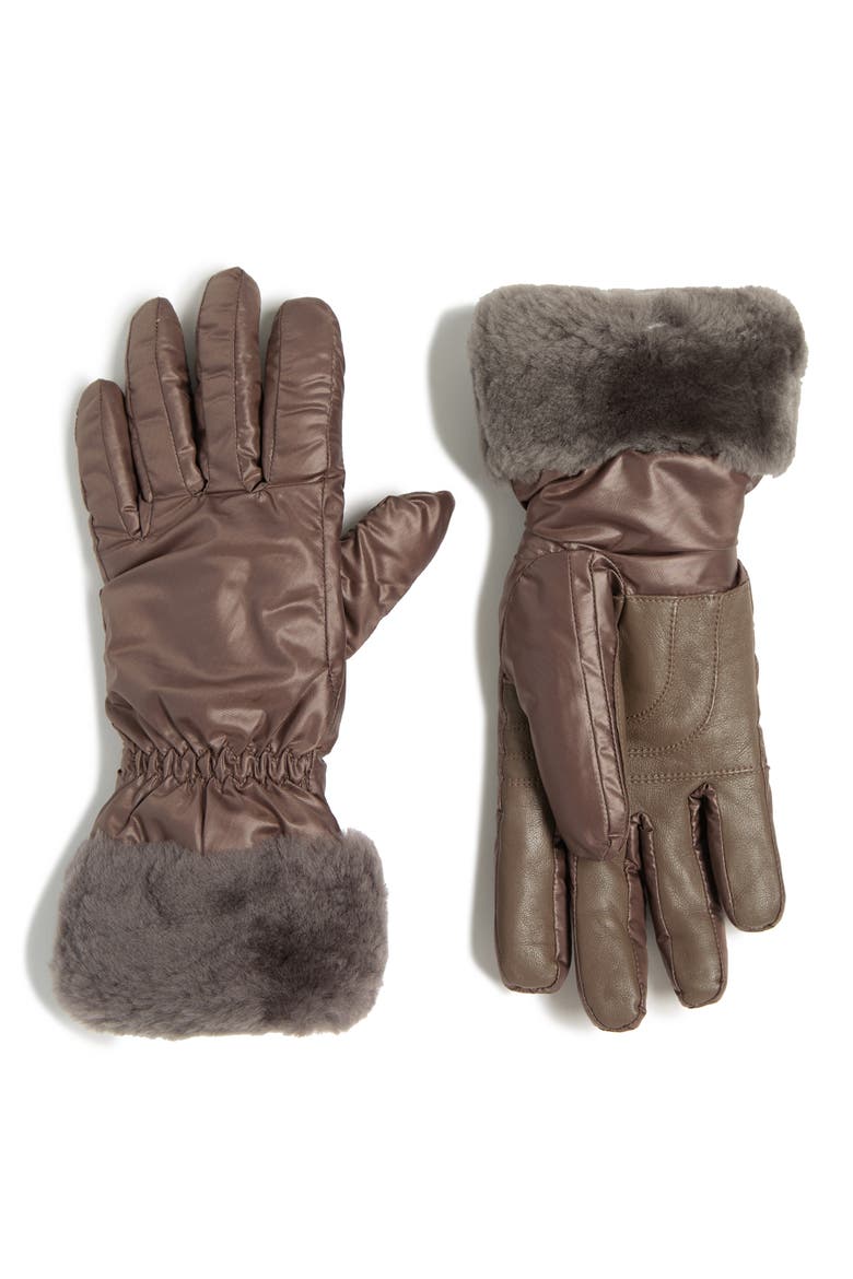 Fontanne Smart Genuine Shearling Trim Gloves, Main, color, STORMY GREY