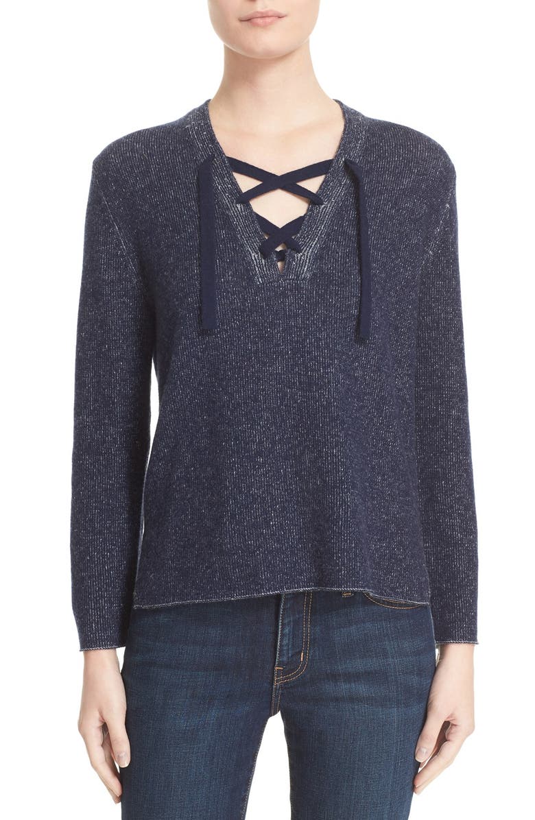 Brochu Walker Wool & Cashmere Lace-Up Sweater, Main, color, 