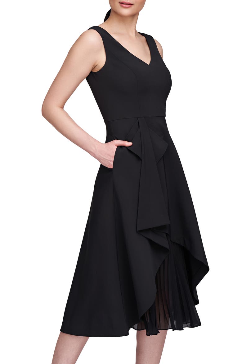 Begonia Crepe & Chiffon Midi A-Line Dress, Alternate, color, BLACK