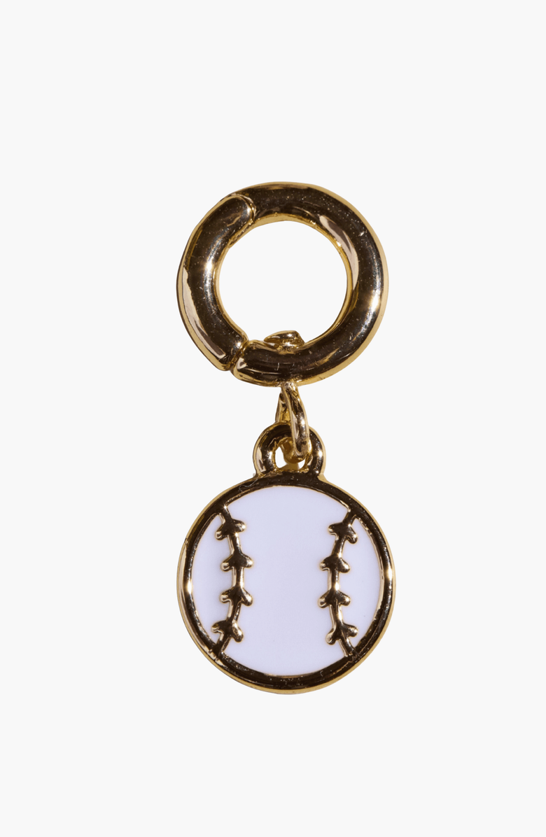 Nickel & Suede Baseball Charm, Main, color, Gold / White