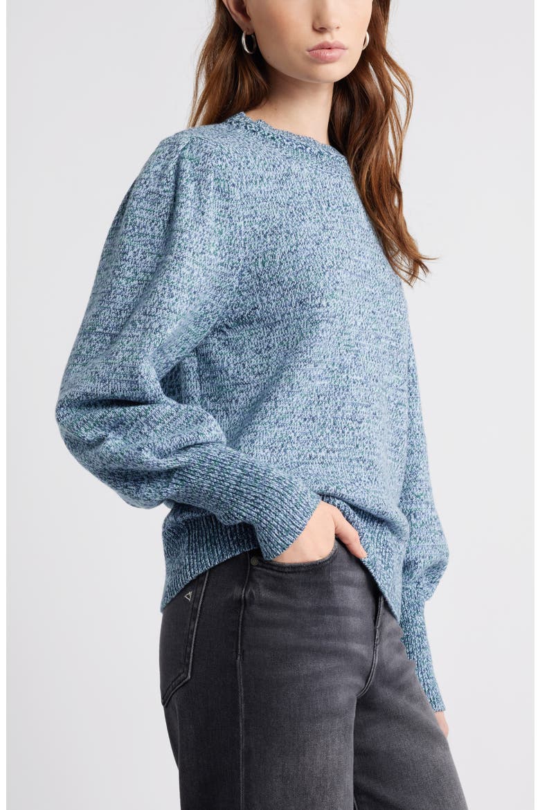 Marl Balloon Sleeve Crewneck Sweater, Alternate, color, BLUE DENIM HEATHER