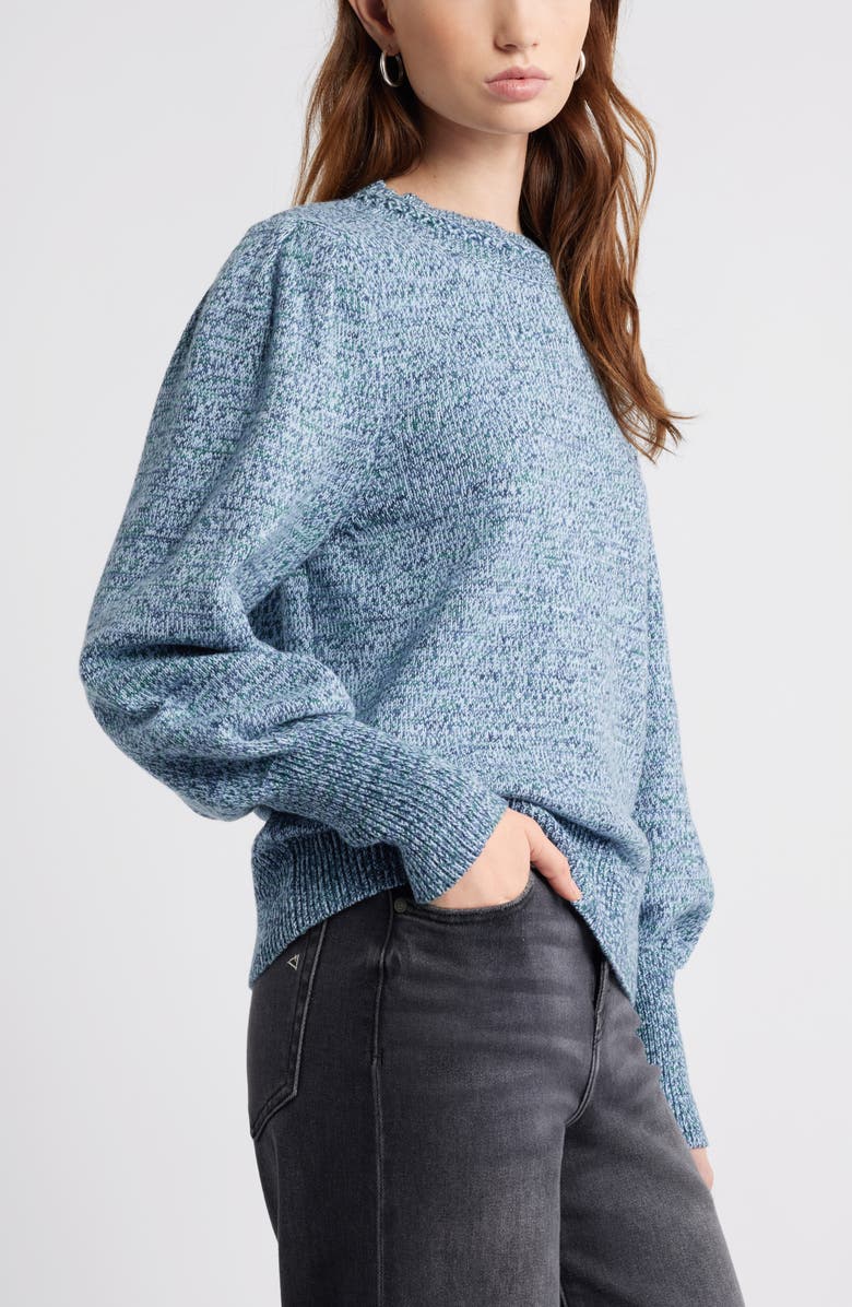 Treasure & Bond Marl Balloon Sleeve Crewneck Sweater, Alternate, color, Blue Denim Heather