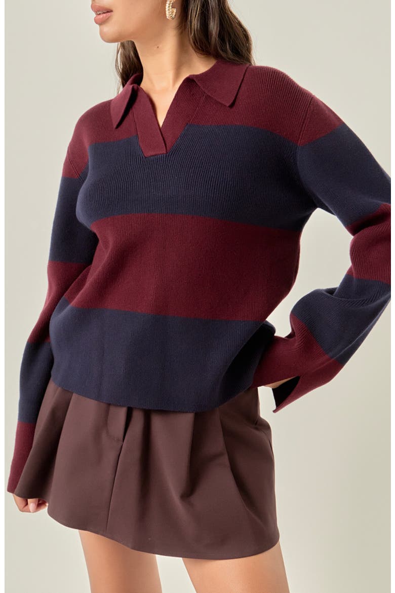 Stripe Polo Sweater, Alternate, color, BURGUNDY/ BLUE