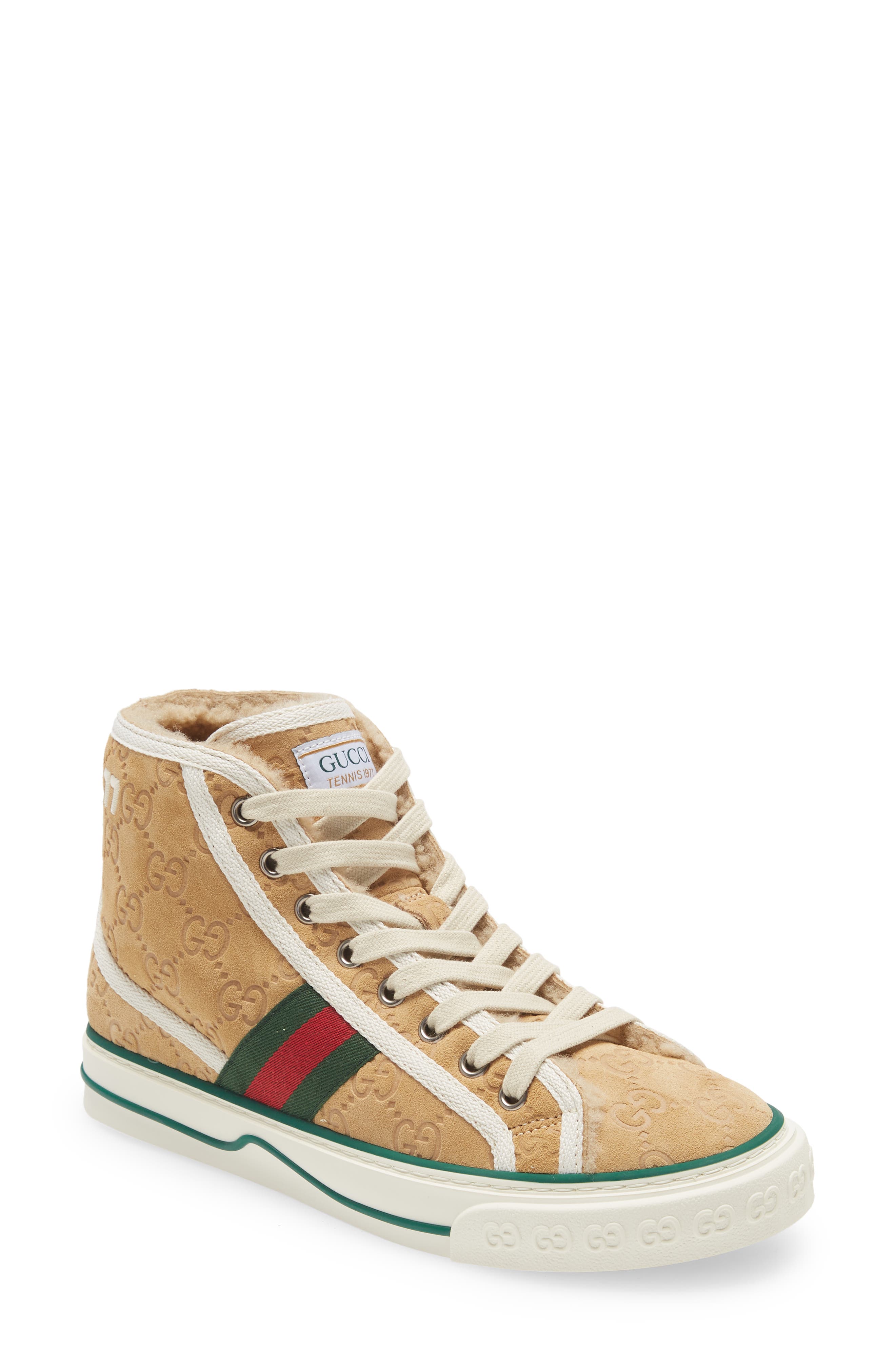 Gucci Tennis 1977 High Top Suede & Shearling Sneaker, Main, color, 
