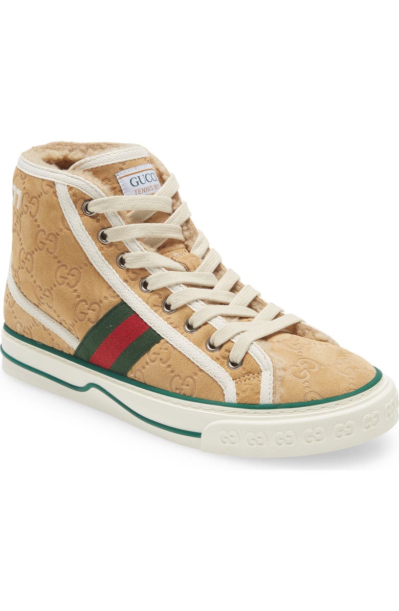 Gucci Tennis 1977 High Top Suede & Shearling Sneaker, Main, color,