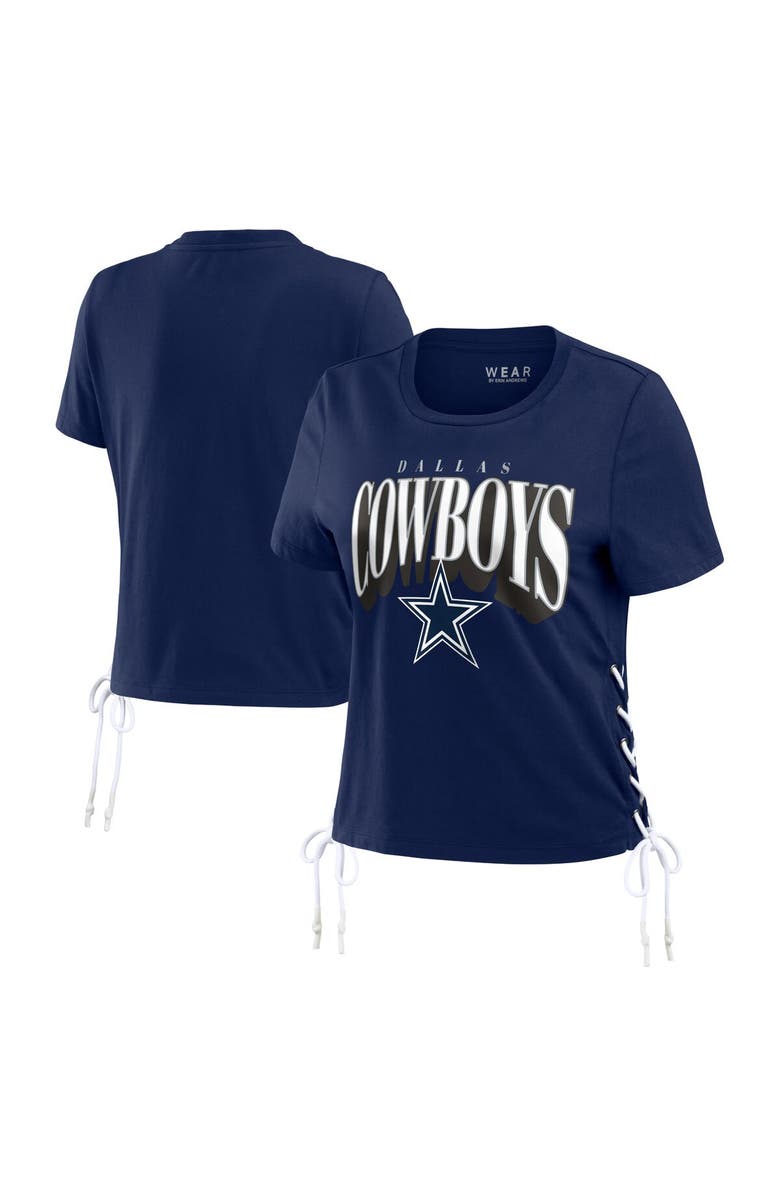 WEAR by Erin Andrews Women's WEAR by Erin Andrews Navy Dallas Cowboys Lace Up Side Modest Cropped T-Shirt, Main, color, Navy