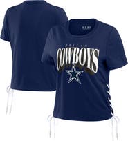 WEAR by Erin Andrews Women's WEAR by Erin Andrews Navy Dallas Cowboys Lace Up Side Modest Cropped T-Shirt