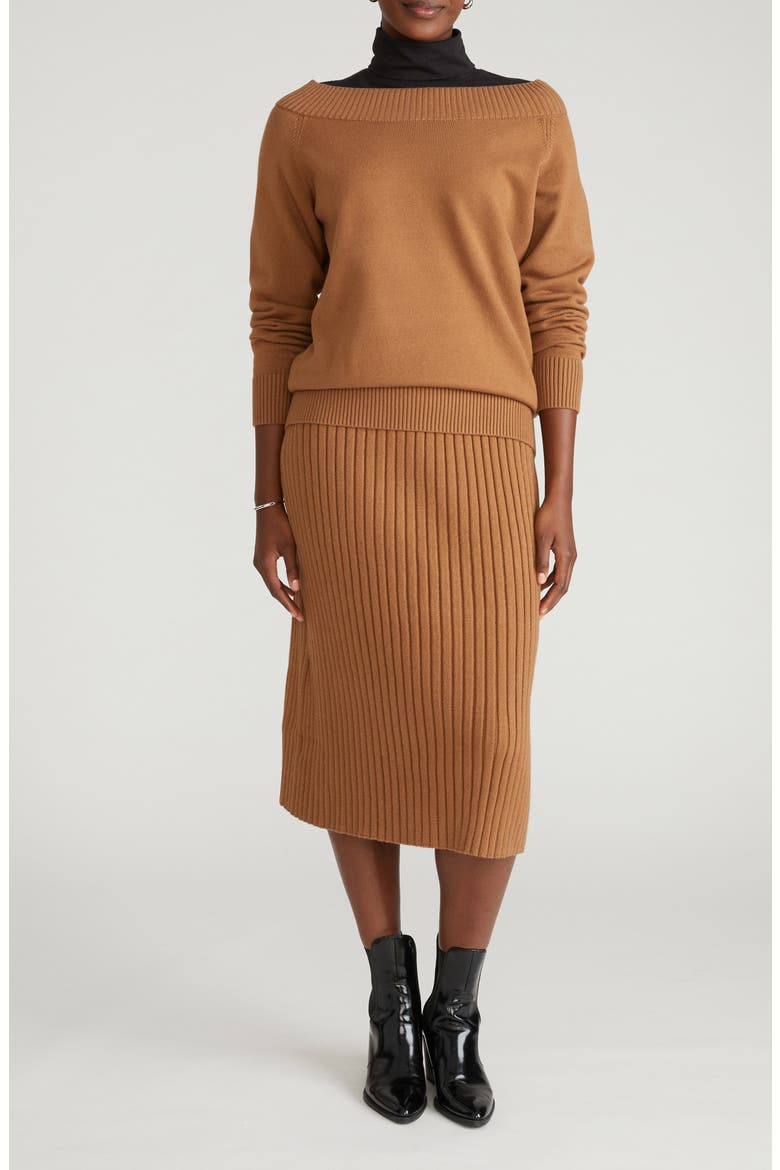 Risa Better Than Wool Sweater Midi Skirt, Main, color, CAMEL