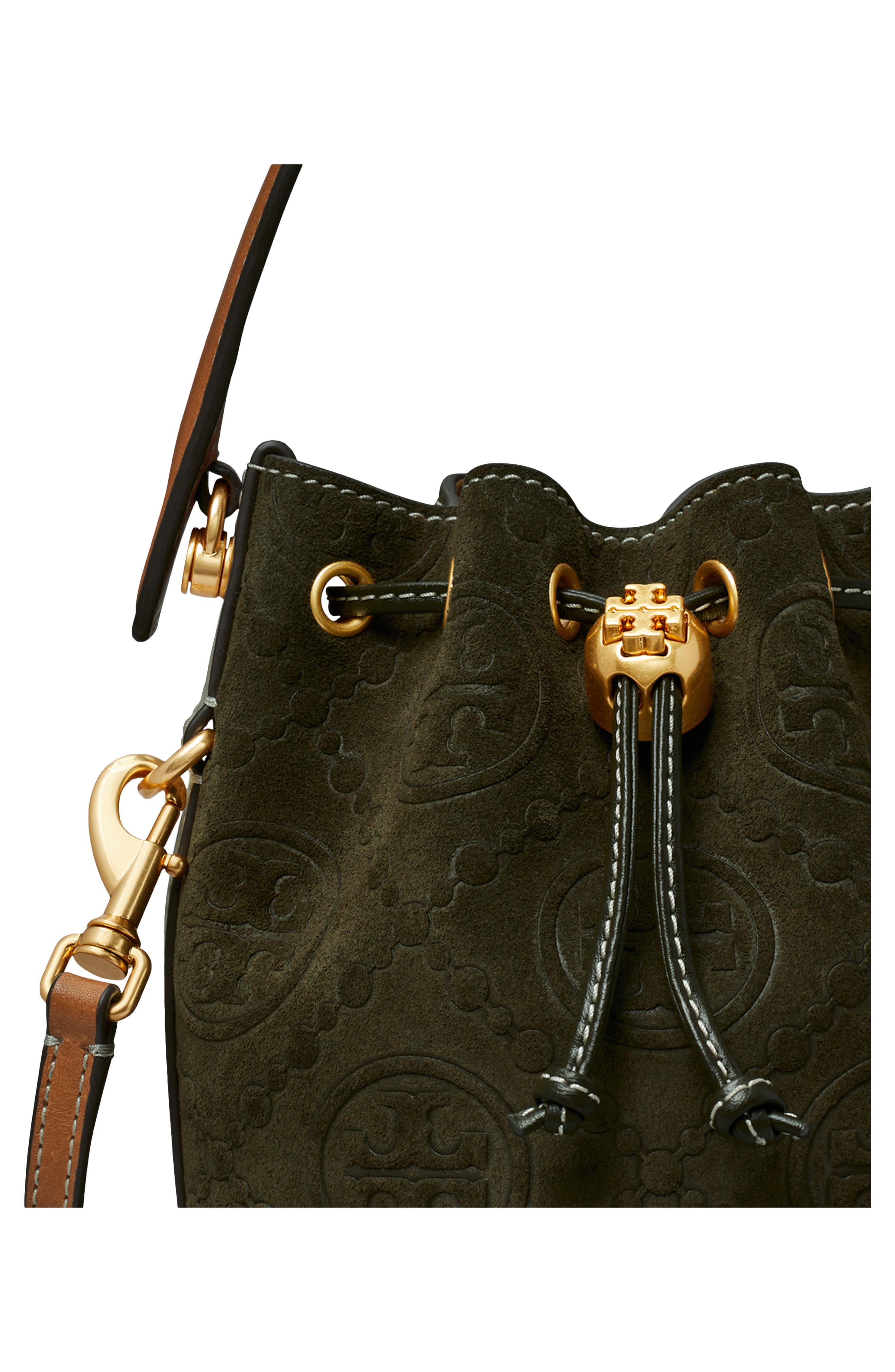 Tory Burch T Monogram Mini Embossed Suede Bucket Bag, Alternate, color, 