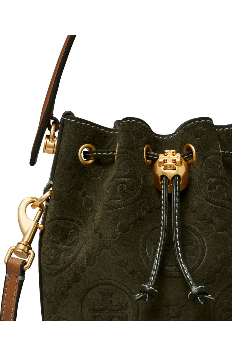 Tory Burch T Monogram Mini Embossed Suede Bucket Bag, Alternate, color,