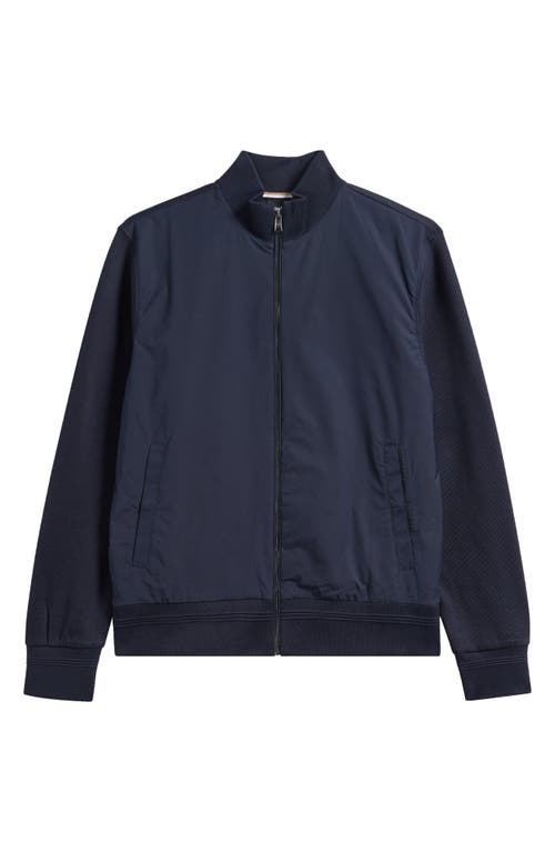 Hugo Boss Boss Shepherd Mixed Media Full Zip Sweatshirt In Blue