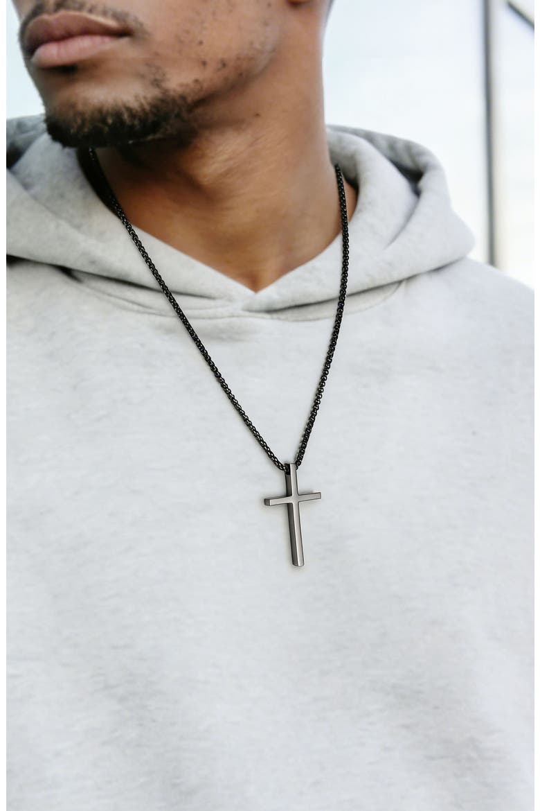 Men's Cross Pendant Necklace, Alternate, color, BLACK