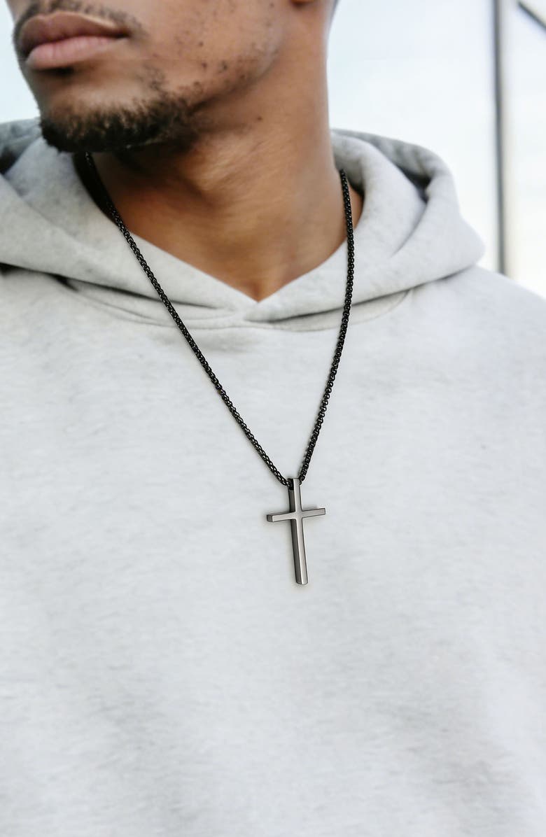 EDFORCE Men's Cross Pendant Necklace, Alternate, color, Black