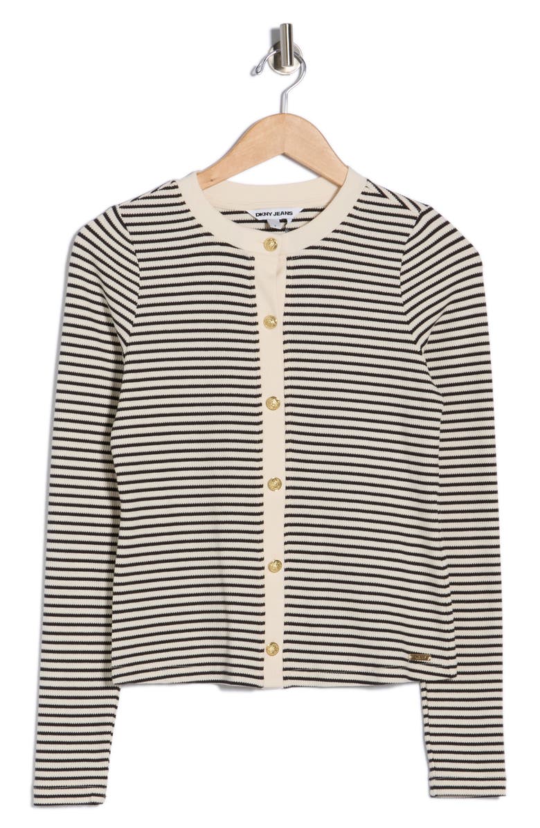 DKNY Jeans Rib Knit Cardigan, Alternate, color, Eggnog/ Black