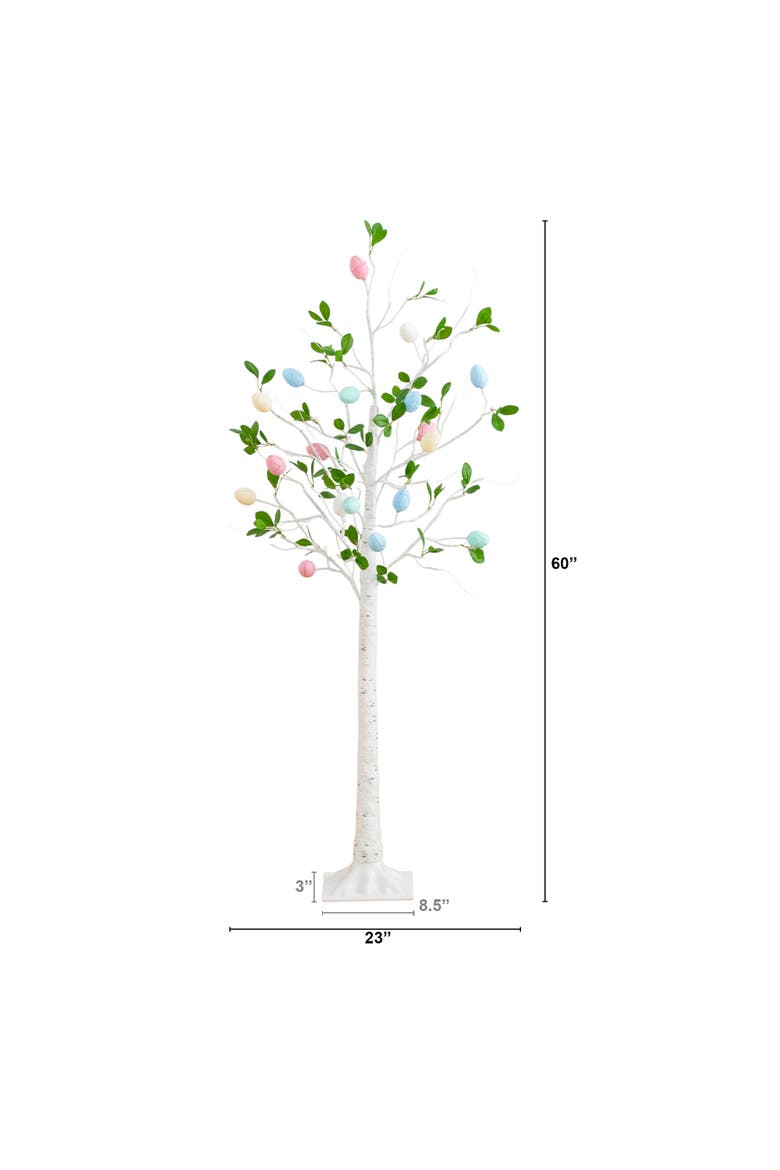 5-ft Pre-Lit Artificial Blooming Easter Egg Twig Tree with 18 Warm White LED Lights, Alternate, color, White