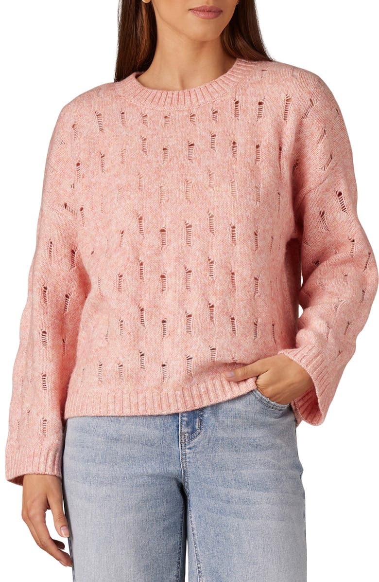 Wit & Wisdom Openwork Knit Sweater, Main, color, Heather Coral