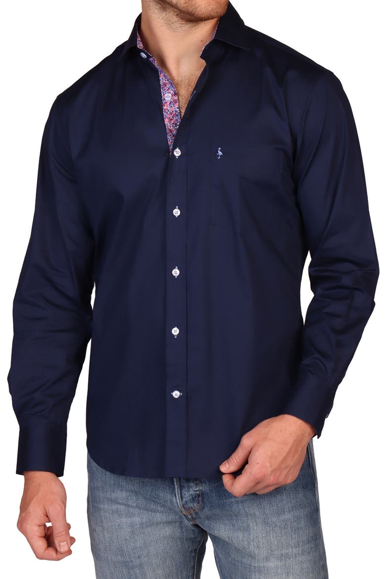 Classic Fit Stretch Cotton Button-Down Shirt, Alternate, color, NAVY