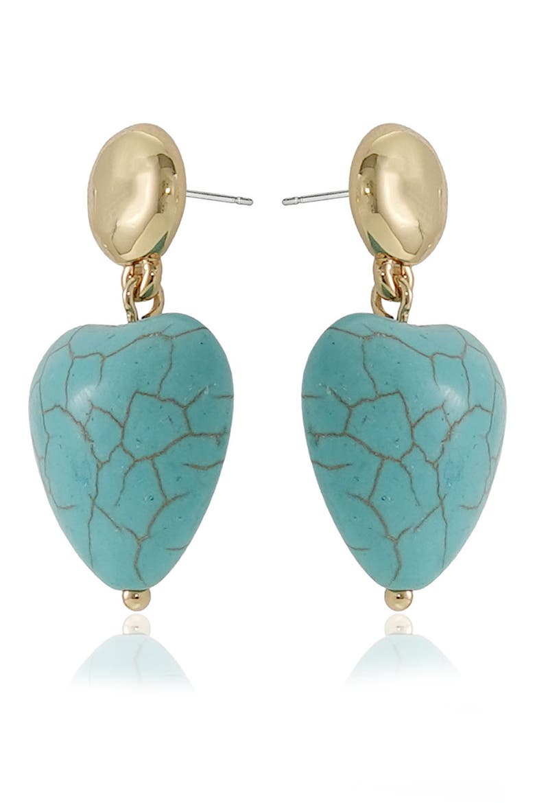 Stone Heart Drop Earrings, Alternate, color, TURQUOISE