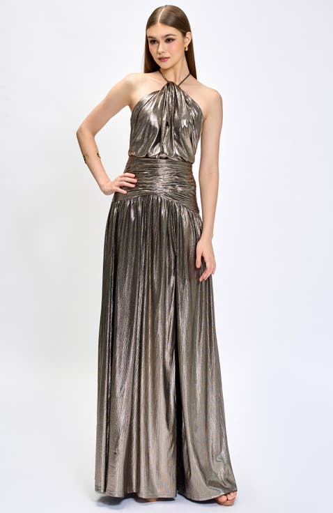 Aisha Ruched High Neck Gown