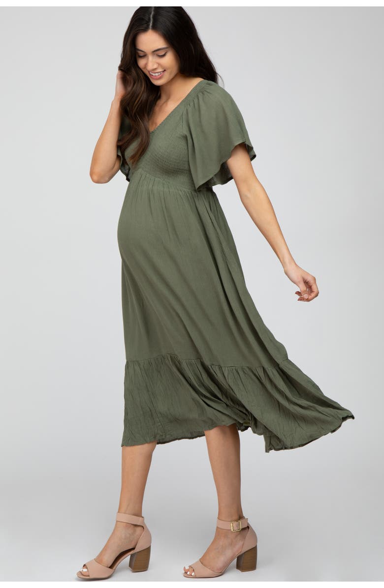 PinkBlush Smocked Ruffle Dress, Alternate, color, Olive Green