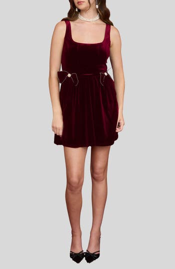 Blu Pepper Bow Trim Minidress In Burgundy