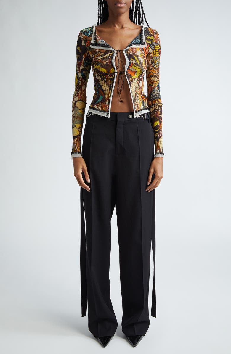 Jean Paul Gaultier Butterfly Print Tie Front Mesh Cardigan, Alternate, color, 
