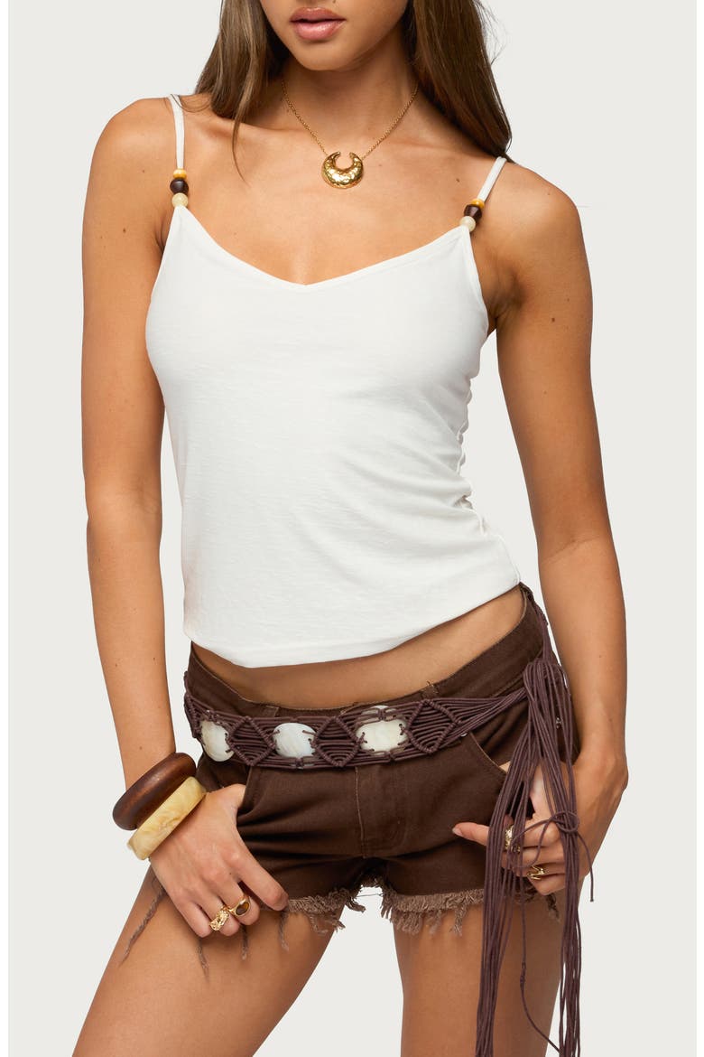 Lillian Beaded V-Neck Cotton Blend Camisole, Main, color, CREAM