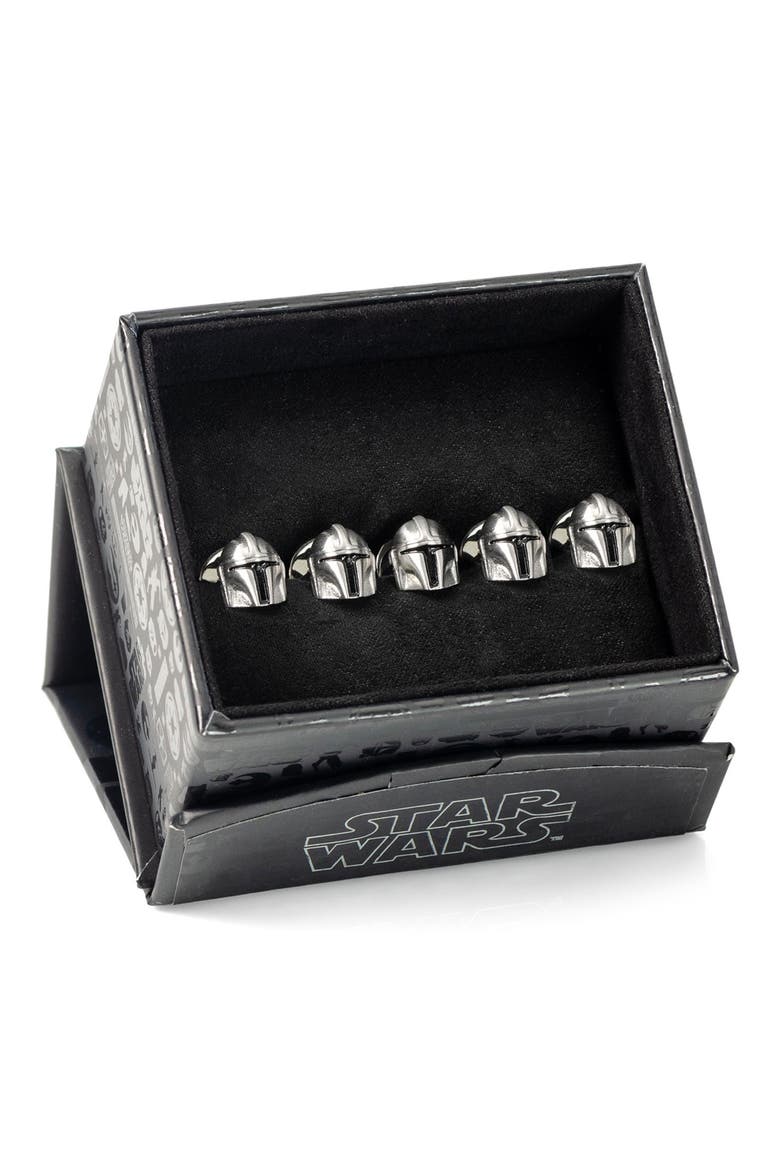 3D Mandalorian Helmet Shirt Studs, Alternate, color, SILVER