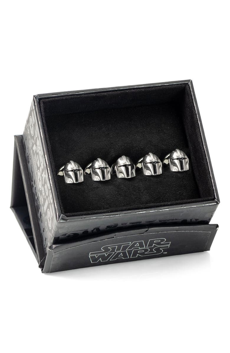Cufflinks, Inc. 3D Mandalorian Helmet Shirt Studs, Alternate, color, Silver