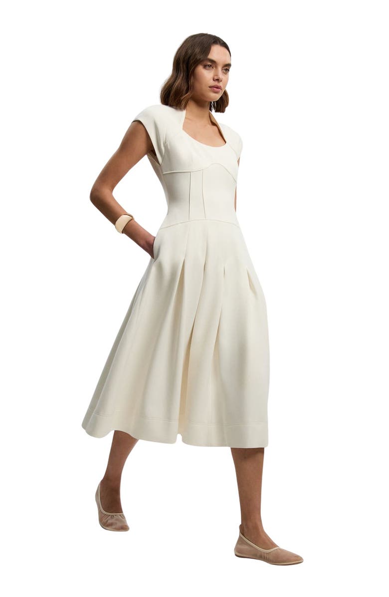 Karen Millen Compact Stretch Dropped Waist Midi Dress, Main, color, Ivory